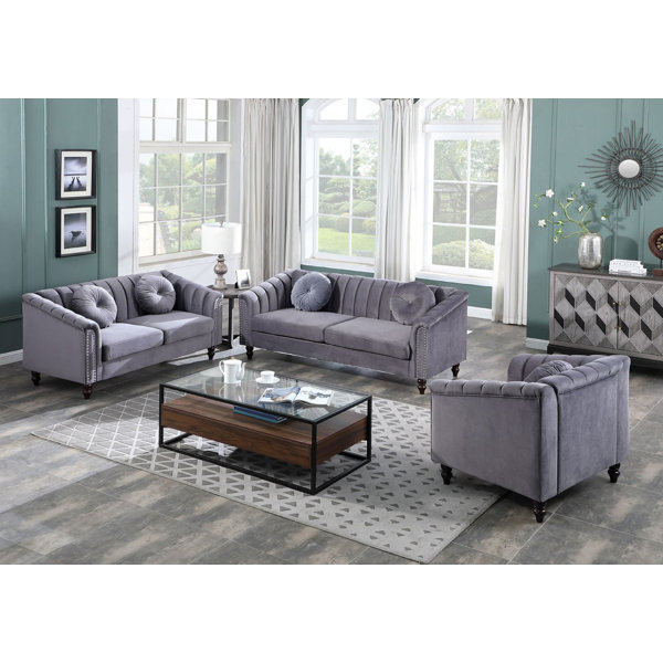 Tommy classic nailhead chesterfield 2 piece living room set shop house of hampton fabric